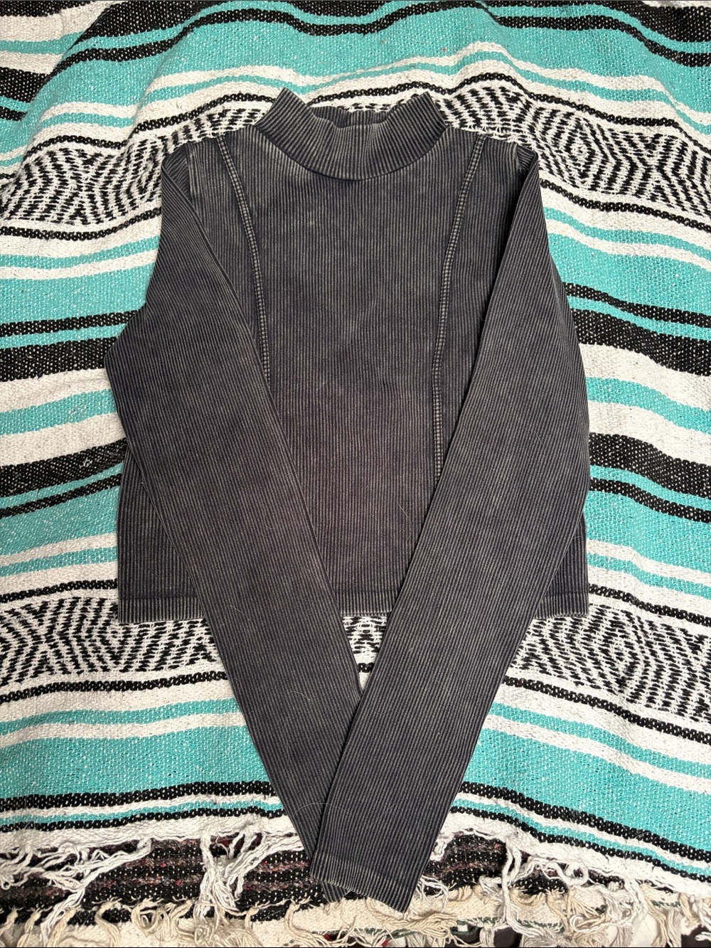 Sincerely Jules Charcoal Ribbed Mock Neck Top